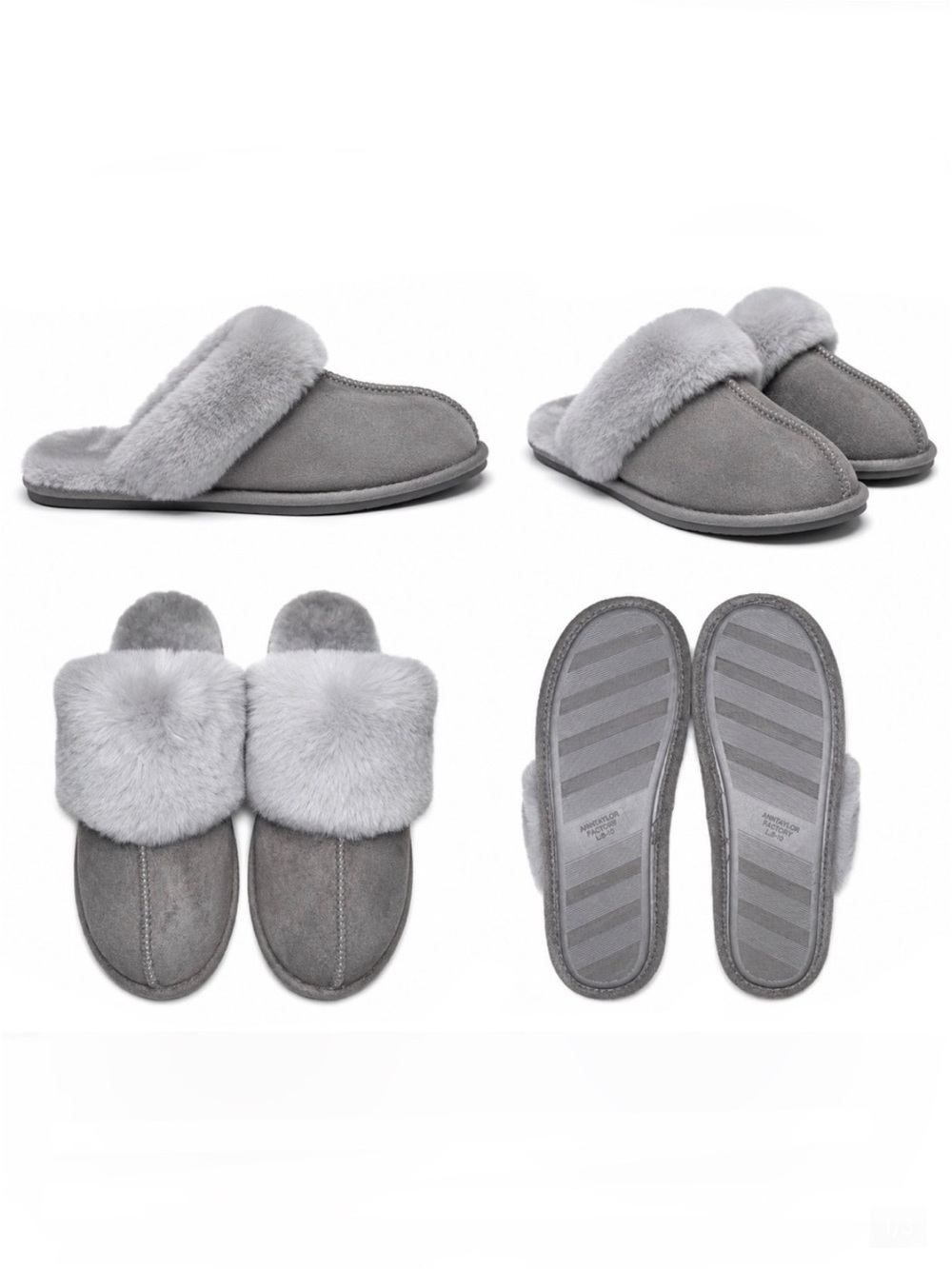 ANN TAYLOR SUEDE MULE WITH FUR CUFF - GRAY 9/10 (NEW WITH TAGS)